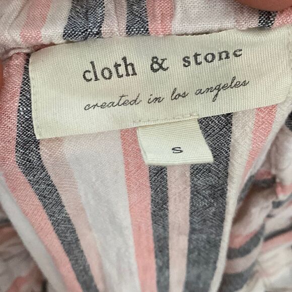 CLOTH & STONE Anthropologie Frayed Hem Strapless Linen Dress Vertical Striped - Picture 8 of 10